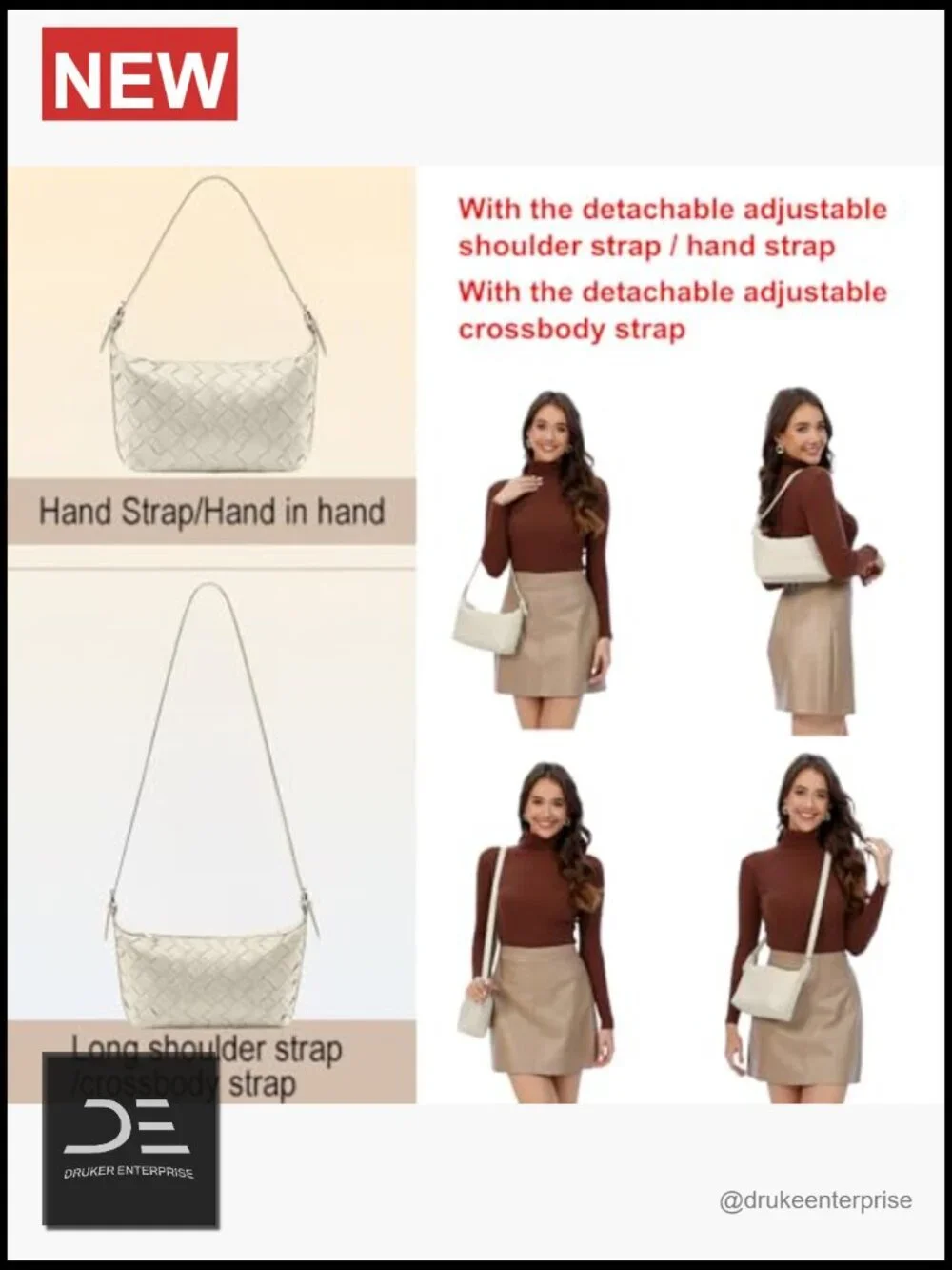 Woven Faux Leather Hobo Bag Shoulder Handbag Crossbody Purse Daily Work Travel